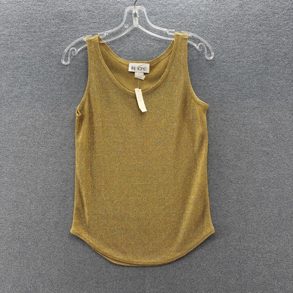 VTG 90s The Icing Tank Top Womens Medium Gold Metallic Sparkle Lurex Knit